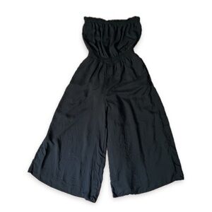 Wilfred Aritzia Jumpsuit Cocktail Stretch Knit Wide Crop Leg Strapless Smocking